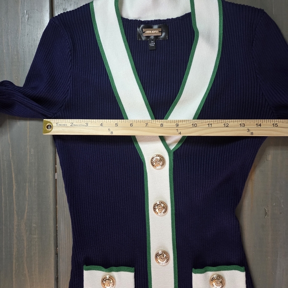 Alexia Admor Navy Ribbed Knit Midi Dress Gold Button Trim Preppy Chic Size M - Picture 8 of 12